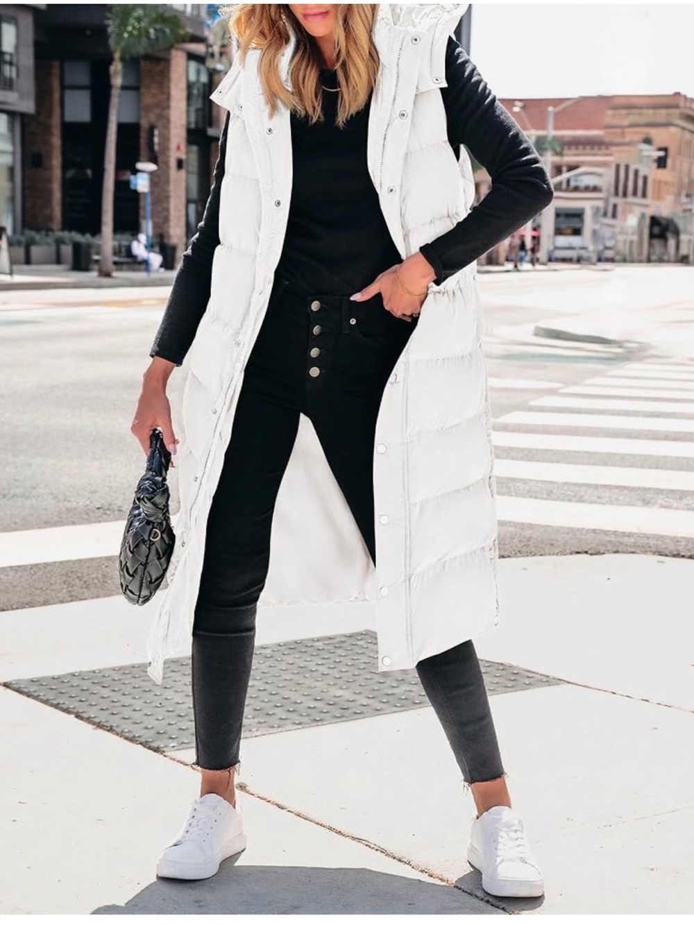 Sleeveless Long Puffer Vest - White Women’s Size Large